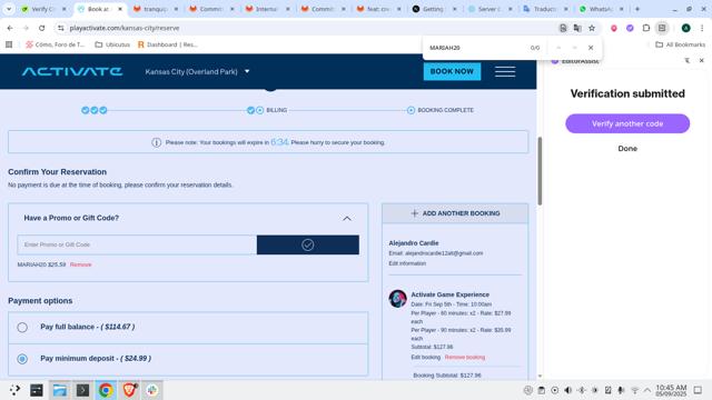 Activate Games checkout page showing Activate Games promo code box | Screenshot taken by SimplyCodes community member on Sep 5, 2025