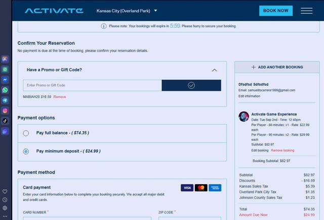 Activate Games checkout page showing Activate Games promo code box | Screenshot taken by SimplyCodes community member on Sep 2, 2025