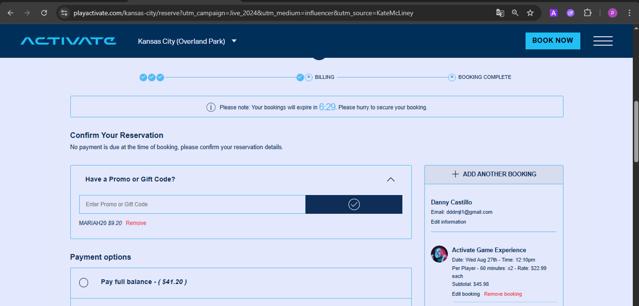 Activate Games checkout page showing Activate Games promo code box | Screenshot taken by SimplyCodes community member on Aug 27, 2025
