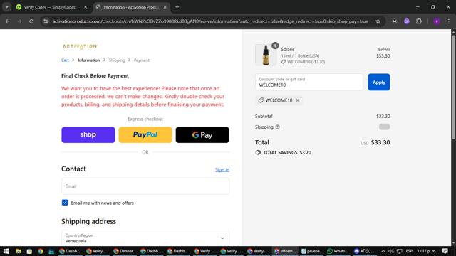 Activation Products checkout page showing Activation Products coupon code box | Screenshot taken by SimplyCodes community member on Sep 12, 2025