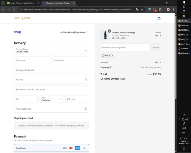 Activation Products checkout page showing Activation Products coupon code box | Screenshot taken by SimplyCodes community member on Sep 12, 2025