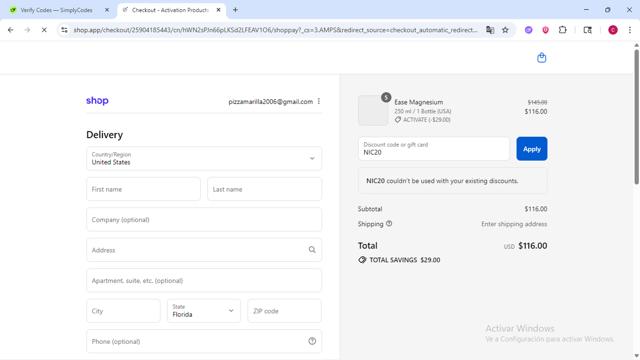Activation Products checkout page showing Activation Products coupon code box | Screenshot taken by SimplyCodes community member on Sep 12, 2025