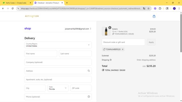 Activation Products checkout page showing Activation Products coupon code box | Screenshot taken by SimplyCodes community member on Sep 12, 2025