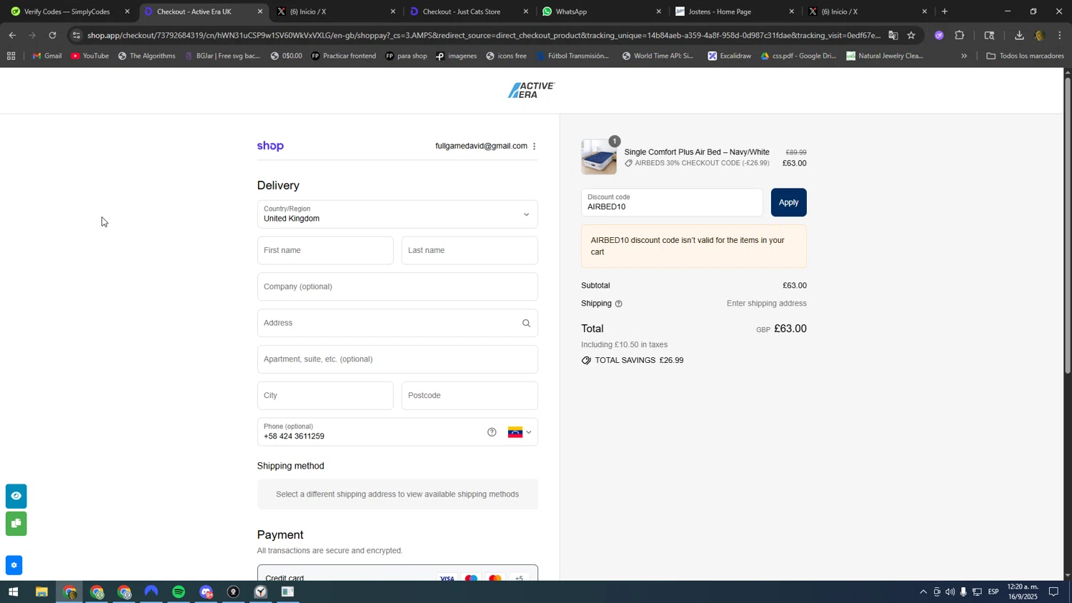 Active Era discount code screenshot showing code AIRBED10 applied at Active Era checkout page. Uploaded by SimplyCodes community member DonPollito on Sep 16, 2025