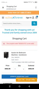 SEND2U75 coupon verification screenshot