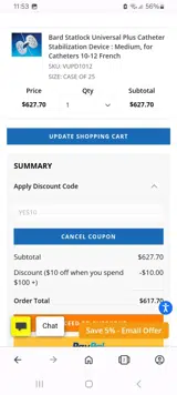 YES10 coupon verification screenshot