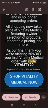 VITALITY20 coupon verification screenshot