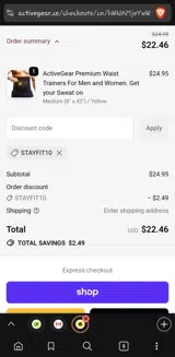 STAYFIT10 coupon verification screenshot
