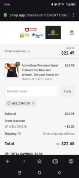 Welcome10 coupon verification screenshot