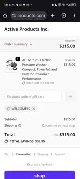 WELCOME10 coupon verification screenshot