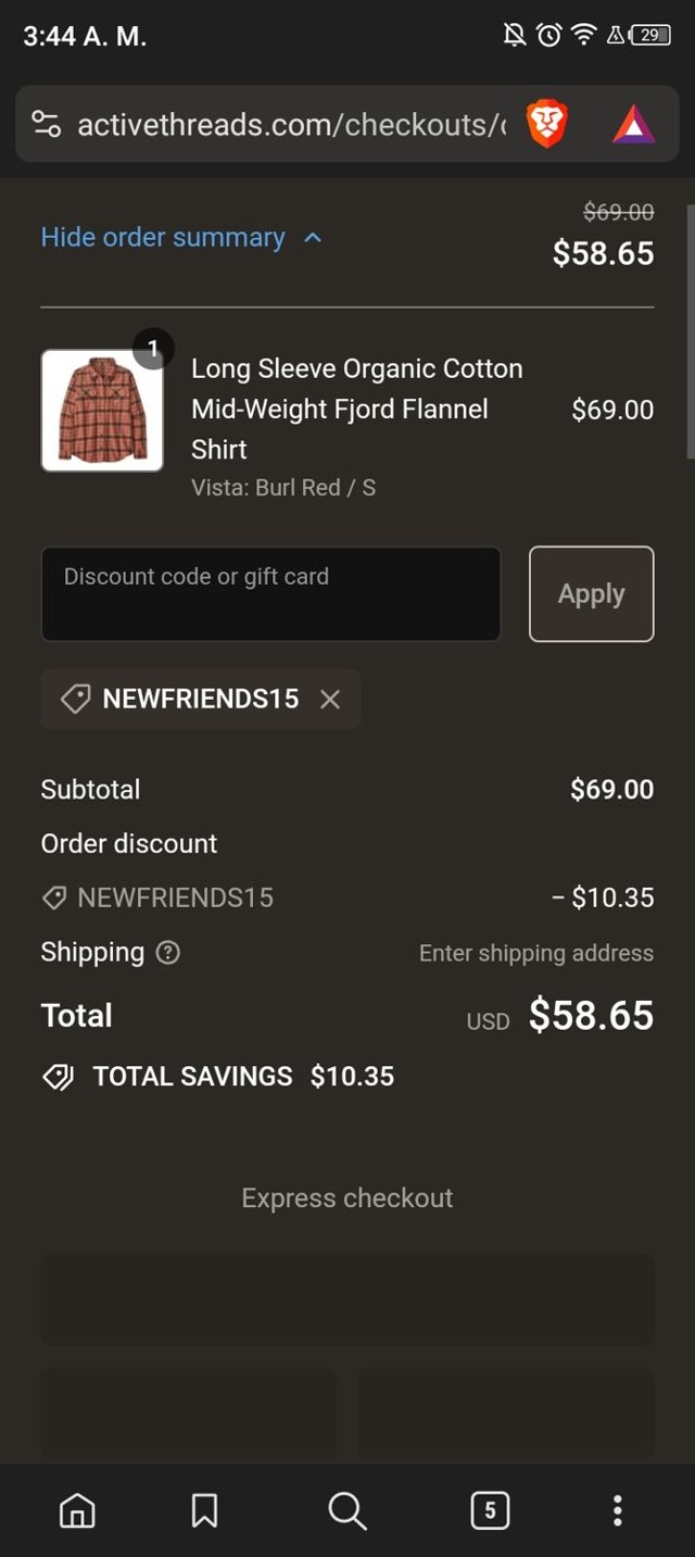 Active Threads checkout page showing Active Threads discount code box | Screenshot taken by SimplyCodes community member on Feb 20, 2024