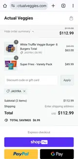 Actual Veggies coupon verification screenshot