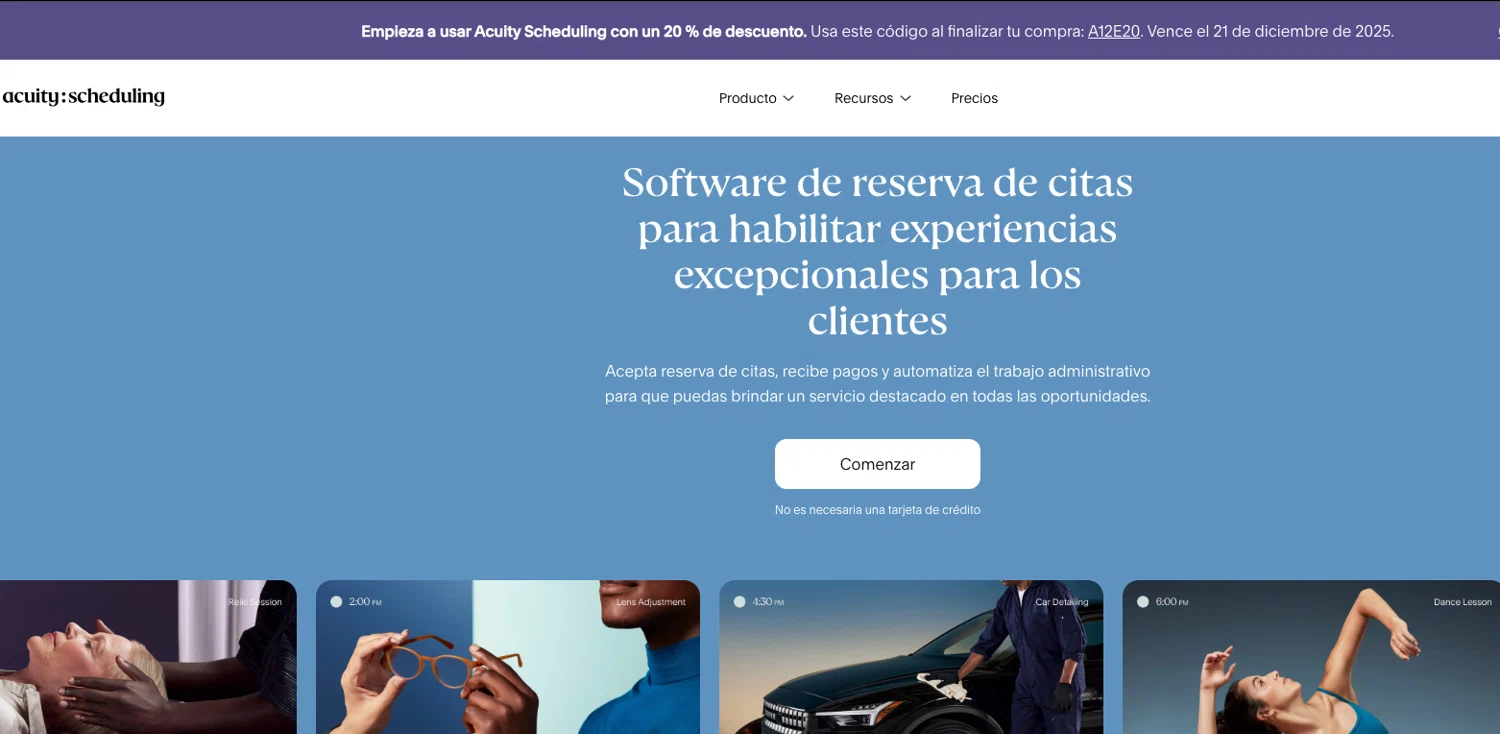 Acuity Scheduling promo code screenshot showing code A12E20 applied at Acuity Scheduling checkout page. Uploaded by SimplyCodes community member ELOIN777 on Dec 18, 2025