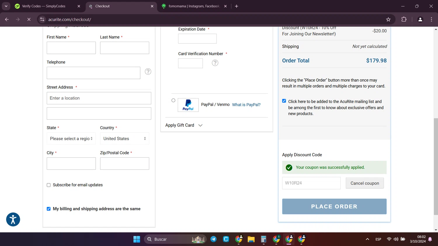 where to use Acurite promo code box