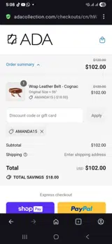 Amanda15 coupon verification screenshot