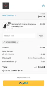 welcome20 coupon verification screenshot