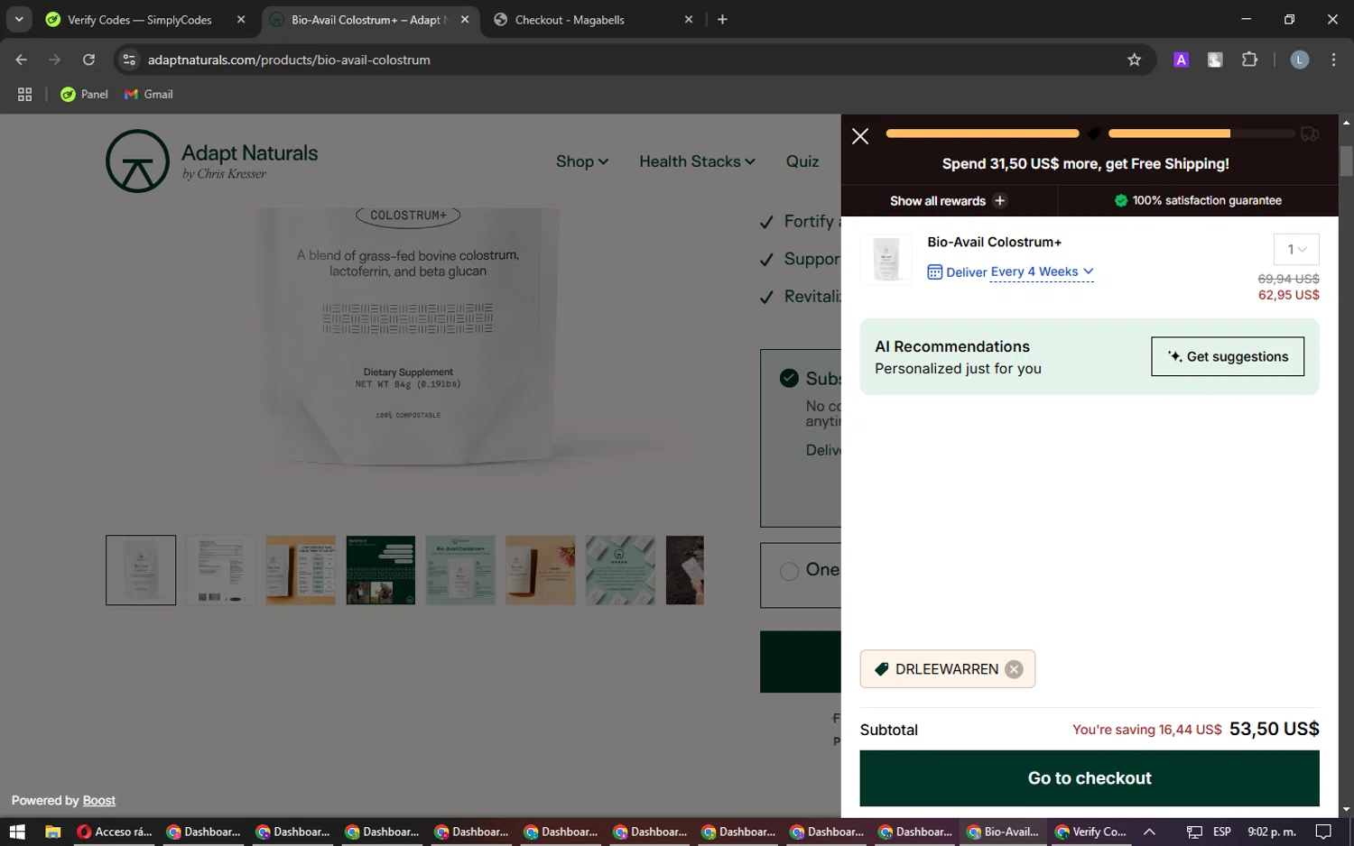 Adapt Naturals checkout page showing Adapt Naturals discount code box | Screenshot taken by SimplyCodes community member on Mar 5, 2025