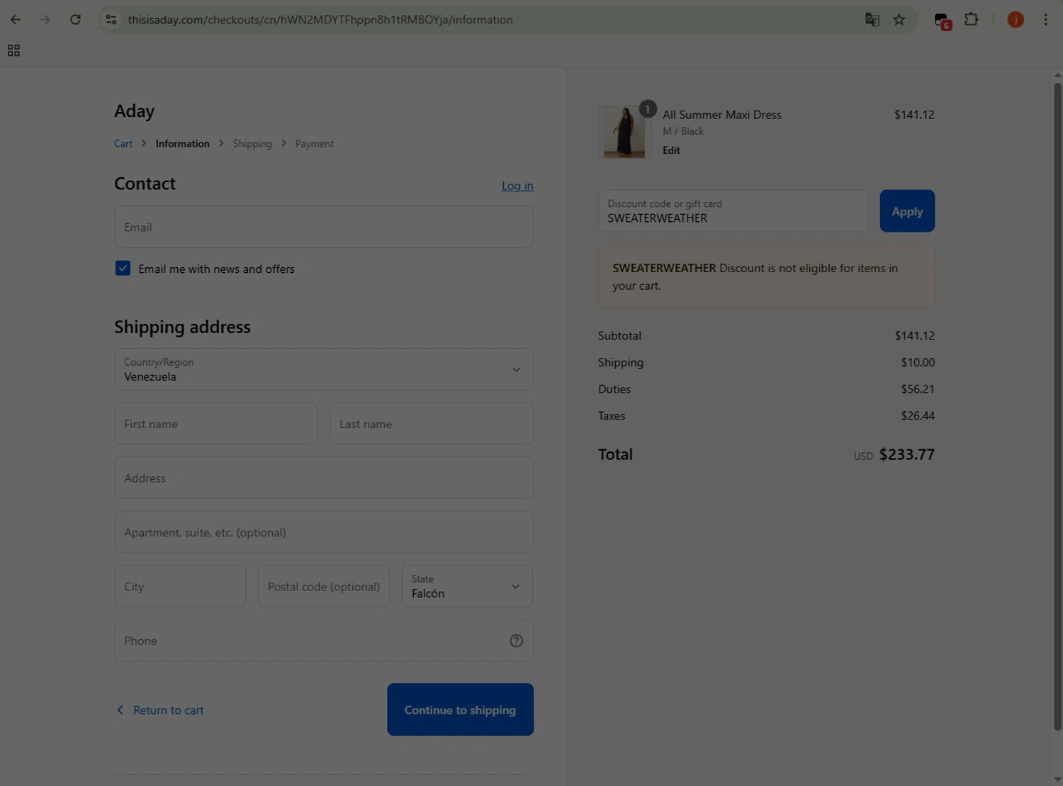 ADAY discount code screenshot showing code SWEATERWEATHER applied at ADAY checkout page. Uploaded by SimplyCodes community member WonderSpotter5339 on Aug 29, 2025