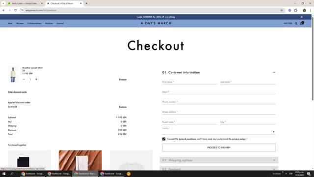 A Day's March checkout page showing A Day's March promo code box | Screenshot taken by SimplyCodes community member on Jun 1, 2025