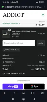 Addict Miami coupon verification screenshot