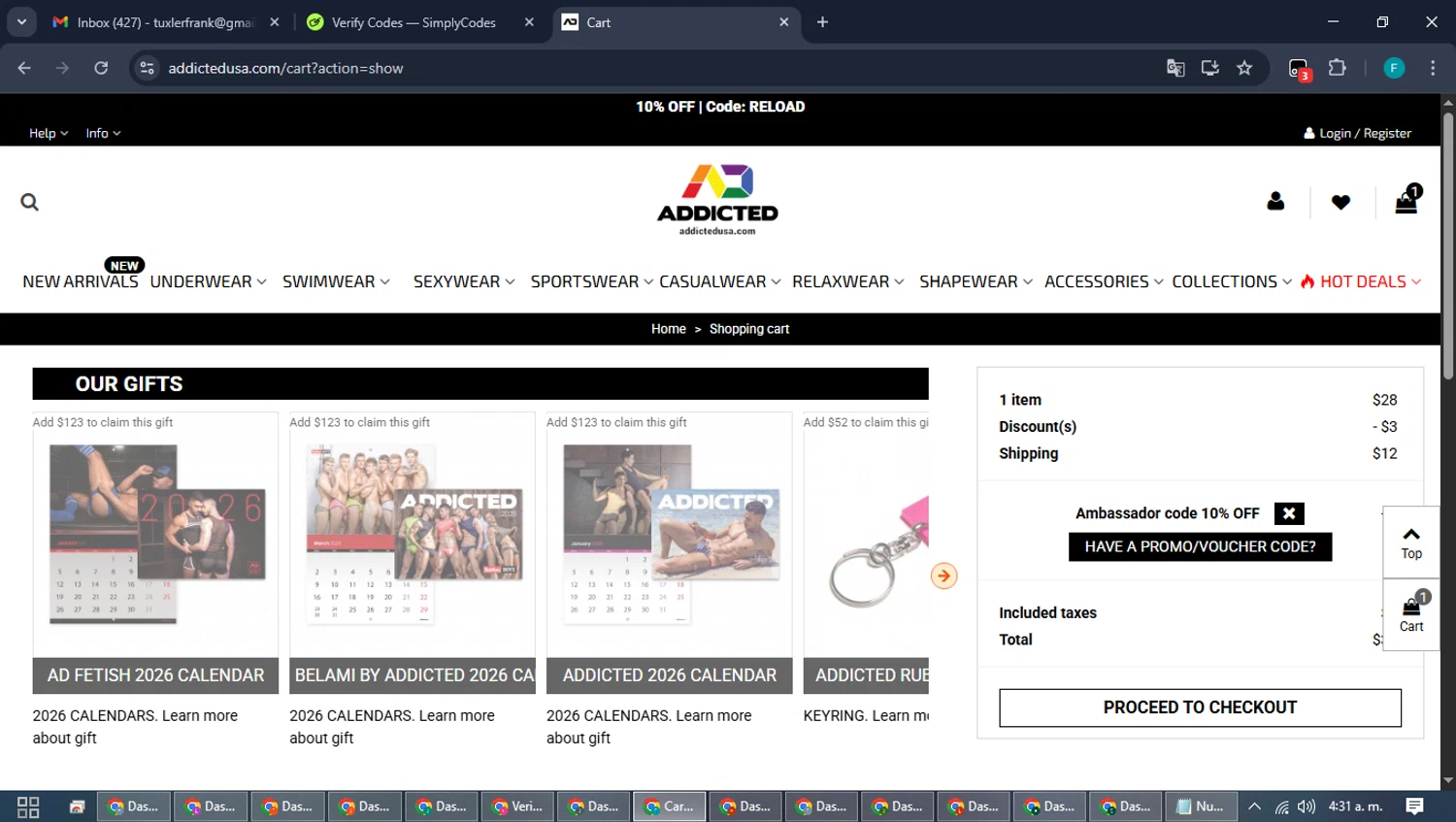 ADDICTED checkout page showing ADDICTED discount code box | Screenshot taken by SimplyCodes community member on Jan 24, 2026