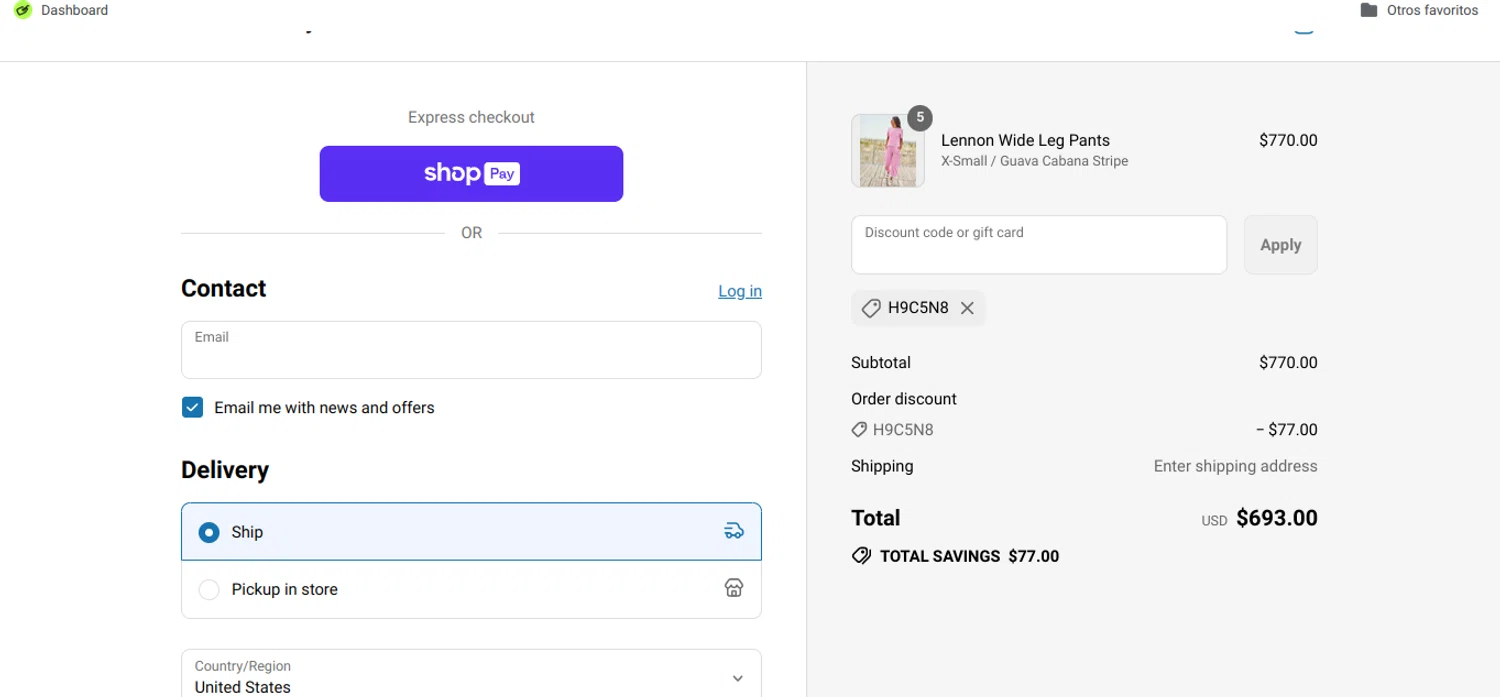Addison Bay discount code screenshot showing code H9C5N8 applied at Addison Bay checkout page. Uploaded by SimplyCodes community member Speedy on Jul 22, 2025