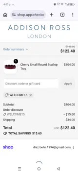 Addison Ross (ROW) coupon verification screenshot