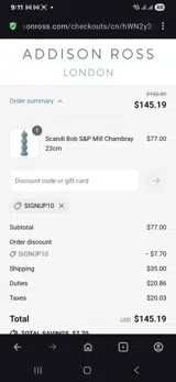 Signup10 coupon verification screenshot