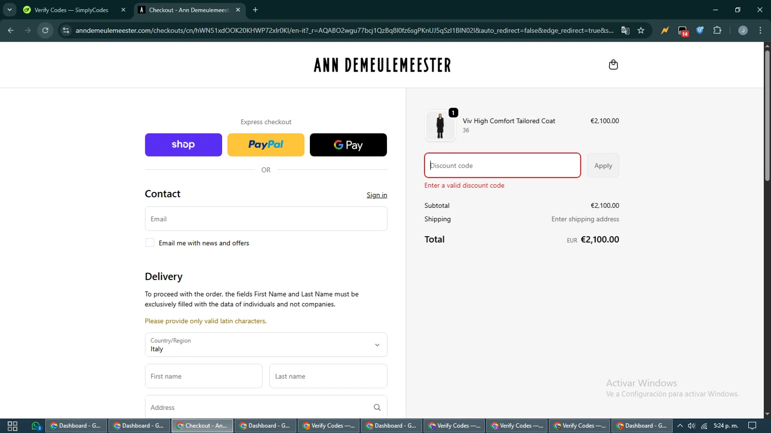Ann Demeulemeester promo code screenshot showing code FREESHIPPING applied at Ann Demeulemeester checkout page. Uploaded by SimplyCodes community member CashShopper1214 on Nov 7, 2025