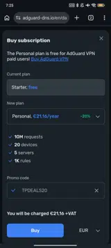 AdGuard DNS coupon verification screenshot