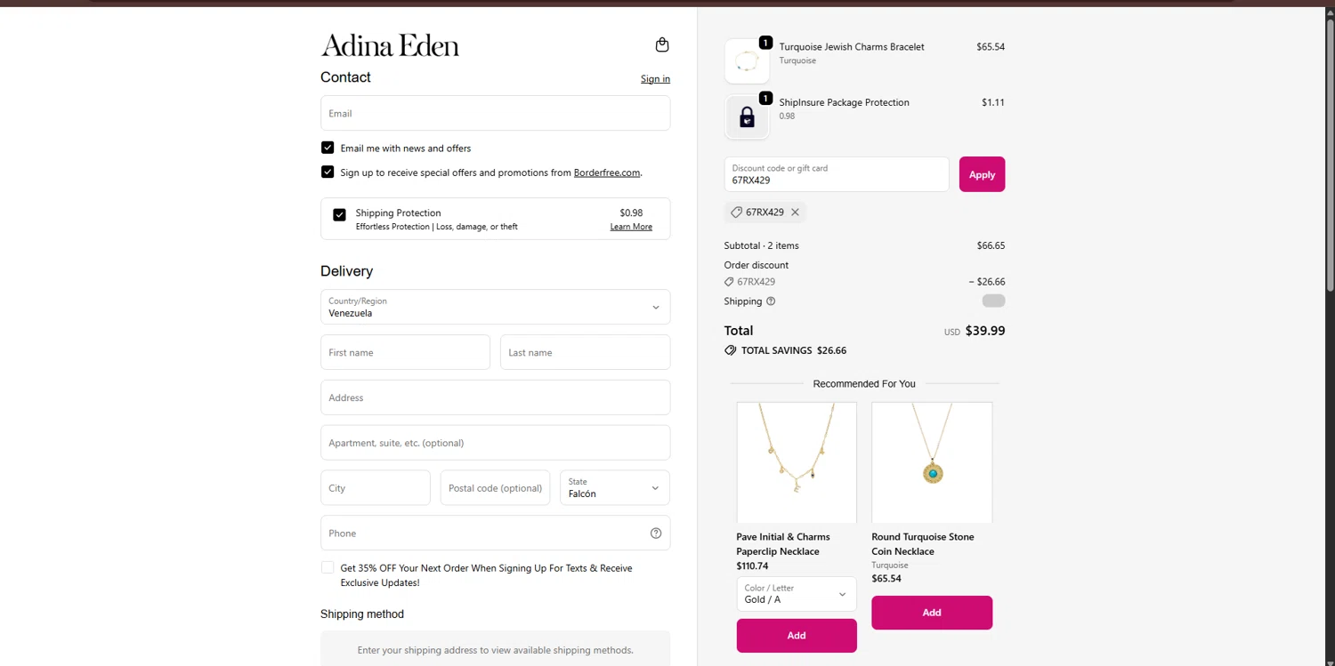 Adina Eden discount code screenshot showing code 67RX429 applied at Adina Eden checkout page. Uploaded by SimplyCodes community member MagnificentTitan8616 on Oct 2, 2025