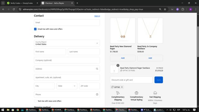 Adina Reyter checkout page showing Adina Reyter discount code box | Screenshot taken by SimplyCodes community member on Sep 12, 2025