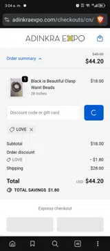 Adinkra Expo coupon verification screenshot