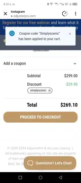 Simplyscenic coupon verification screenshot