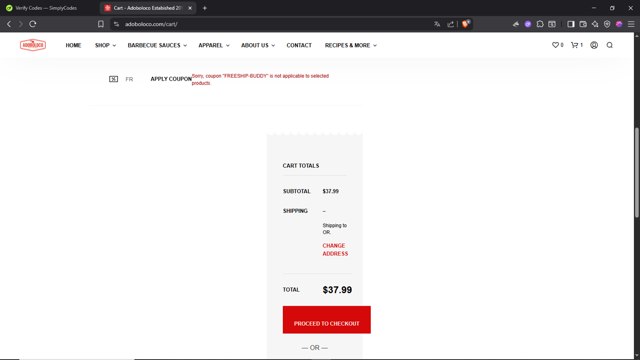 Adoboloco checkout page showing Adoboloco coupon code box | Screenshot taken by SimplyCodes community member on Aug 22, 2025
