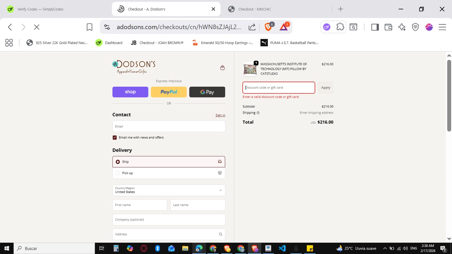 A. Dodson's promo code screenshot showing code FRIENDS applied at A. Dodson's checkout page. Uploaded by SimplyCodes community member SavingsVirtuoso1883 on Feb 17, 2026