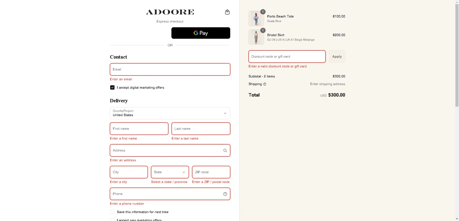 Adoore discount code screenshot showing code adoore-ekj571 applied at Adoore checkout page. Uploaded by SimplyCodes community member CleverLynx8583 on Aug 13, 2025