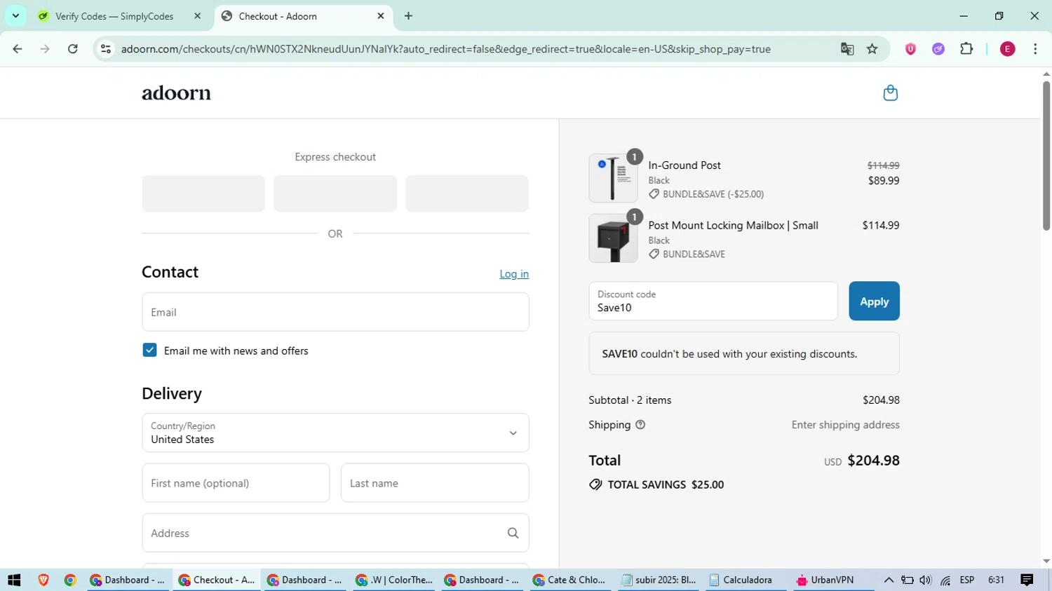 adoorn discount code screenshot showing code Save10 applied at adoorn checkout page. Uploaded by SimplyCodes community member BrilliantWhiz4434 on Jul 10, 2025