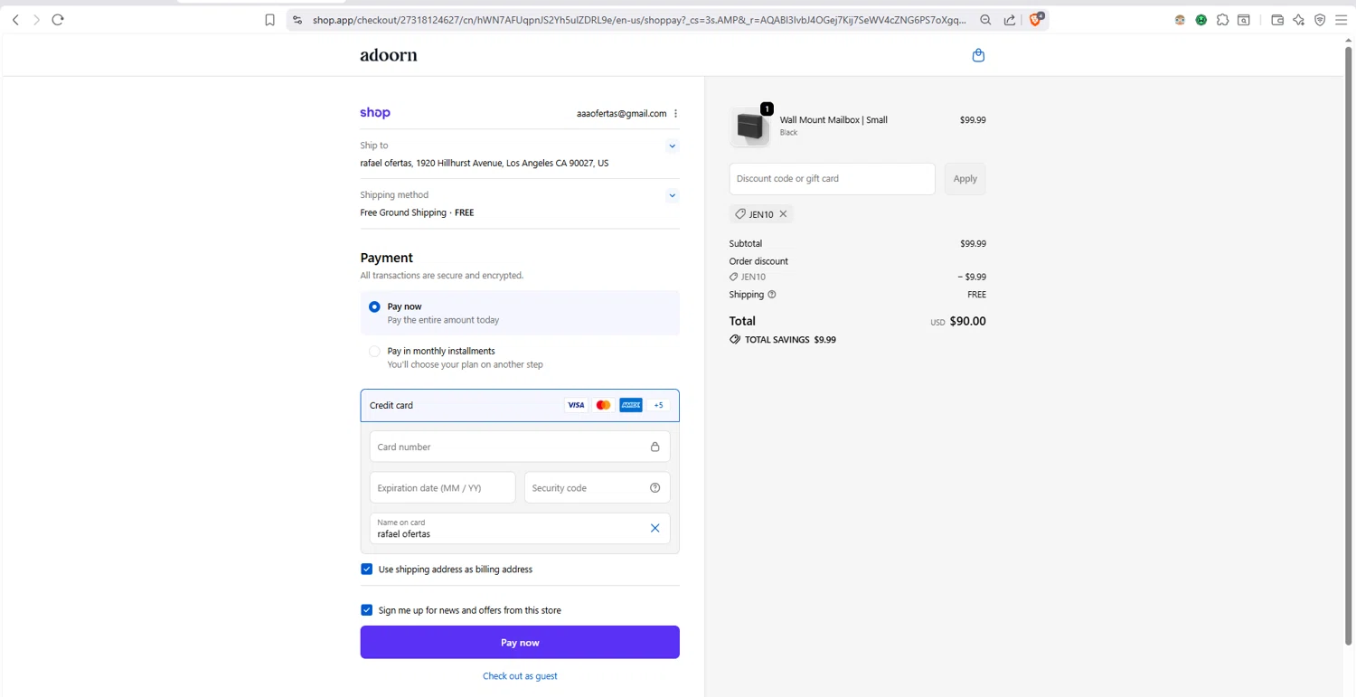 adoorn checkout page showing adoorn discount code box | Screenshot taken by SimplyCodes community member on Jan 3, 2026
