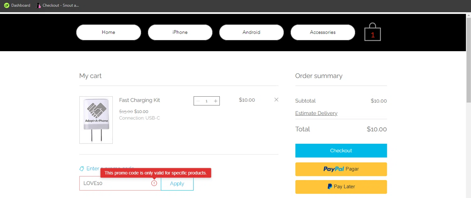 Adopt-A-Phone checkout page showing Adopt-A-Phone promo code box | Screenshot taken by SimplyCodes community member on Jun 7, 2024