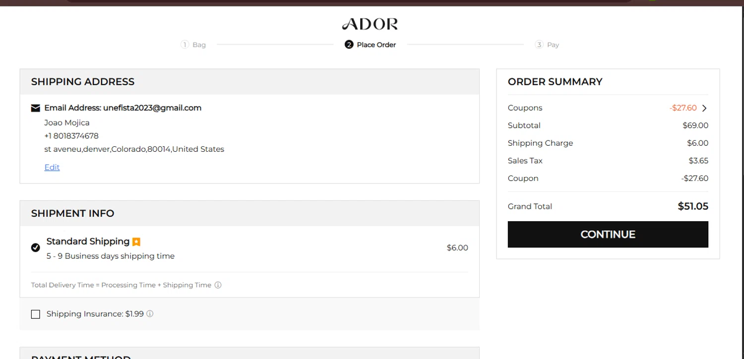 Ador coupon code screenshot showing code EASY40 applied at Ador checkout page. Uploaded by SimplyCodes community member juanisaac on Oct 19, 2025