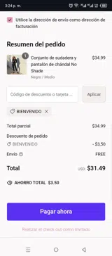 WELCOME coupon verification screenshot