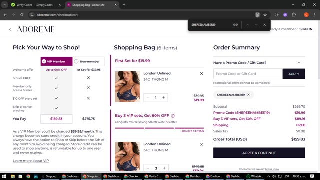 Adore Me checkout page showing Adore Me promo code box | Screenshot taken by SimplyCodes community member on Aug 26, 2025