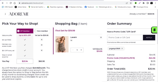 Adore Me checkout page showing Adore Me promo code box | Screenshot taken by SimplyCodes community member on Aug 27, 2025