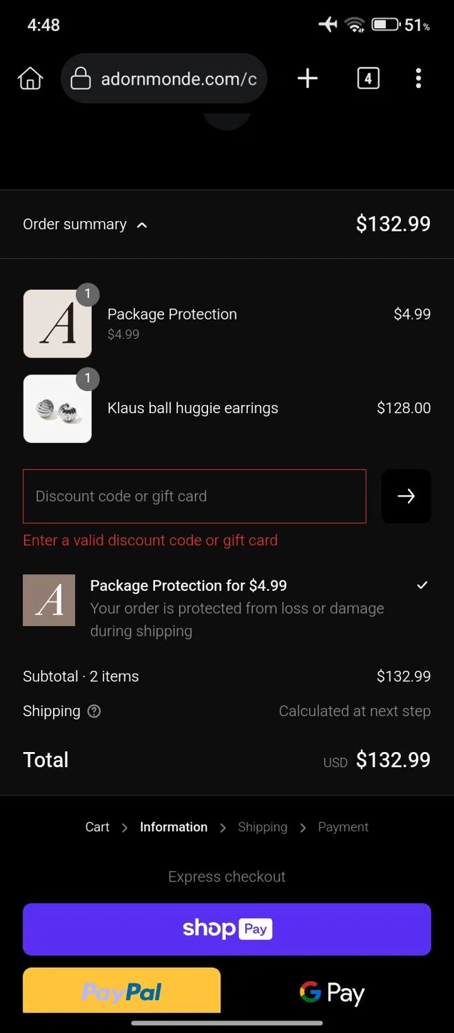 Adornmonde coupon code screenshot showing code FIRST15 applied at Adornmonde checkout page. Uploaded by SimplyCodes community member Camila on Mar 24, 2025