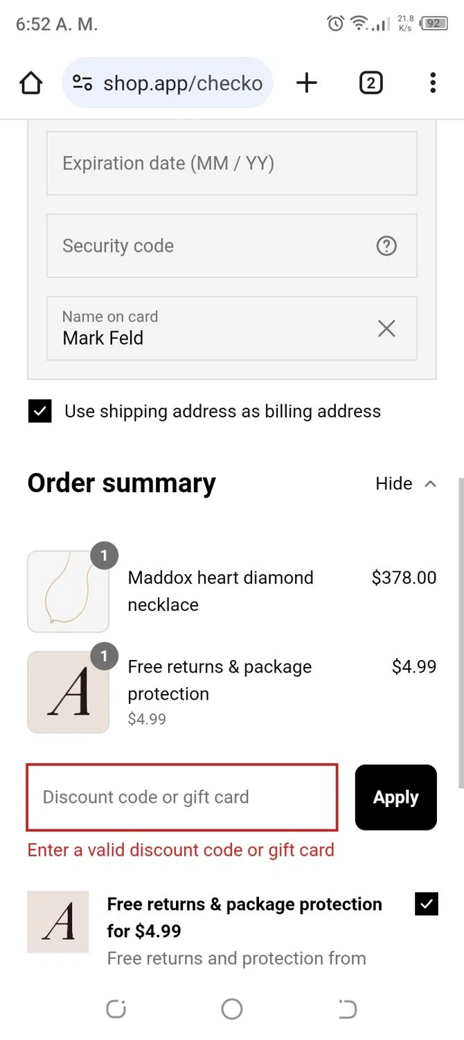 Adornmonde coupon code screenshot showing code THINKINGOFUS25 applied at Adornmonde checkout page. Uploaded by SimplyCodes community member CoinBoss7109 on Apr 11, 2025