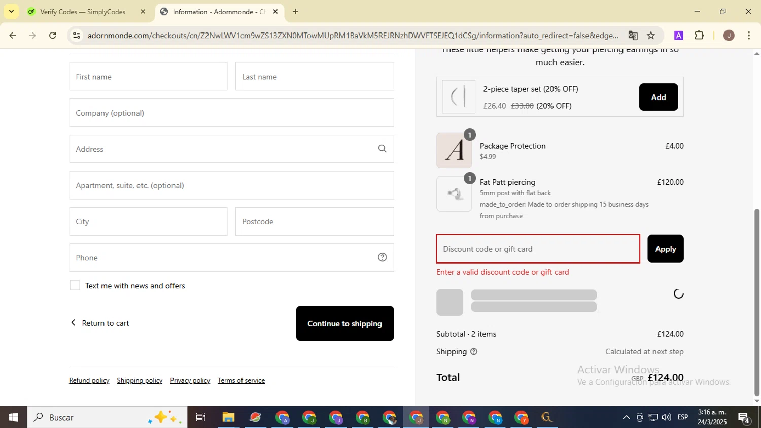 Adornmonde coupon code screenshot showing code HAPPYWOMENSDAY applied at Adornmonde checkout page. Uploaded by SimplyCodes community member ValiantHero2365 on Mar 24, 2025
