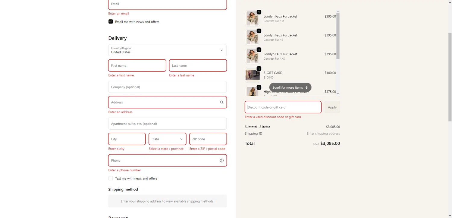 Adrienne Landau promo code screenshot showing code FAUXFAB applied at Adrienne Landau checkout page. Uploaded by SimplyCodes community member PromoAdmiral6652 on Dec 13, 2025
