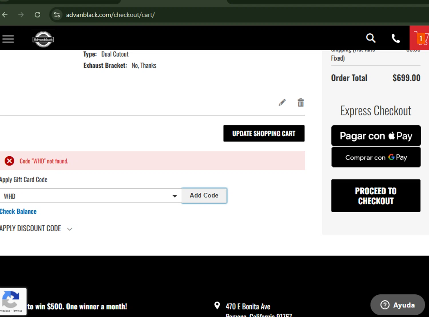 Advanblack discount code screenshot showing code WHD applied at Advanblack checkout page. Uploaded by SimplyCodes community member ShrewdBoss4152 on Sep 28, 2025