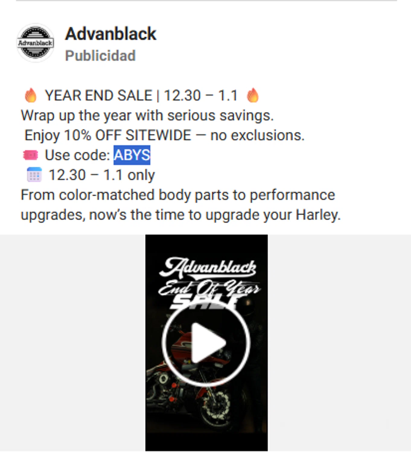 Advanblack discount code screenshot showing code ABYS applied at Advanblack checkout page. Uploaded by SimplyCodes community member antonietarodriguez96 on Dec 30, 2025